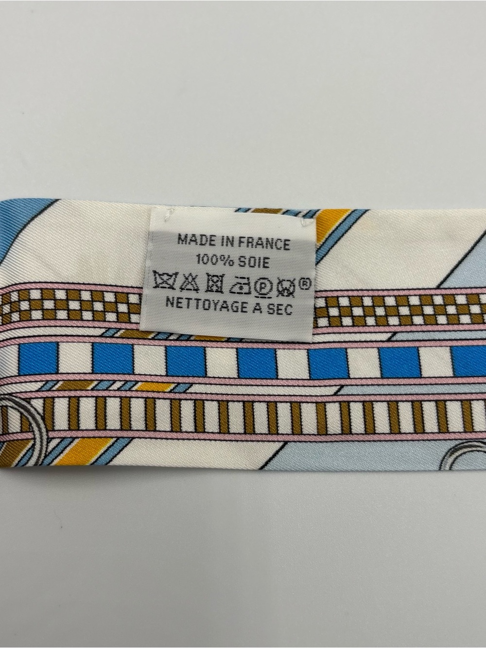 Hermes Panoplie Equestre Twilly Silk Scarf Blue Yellow White Equestrian Print - Picture 5 of 6